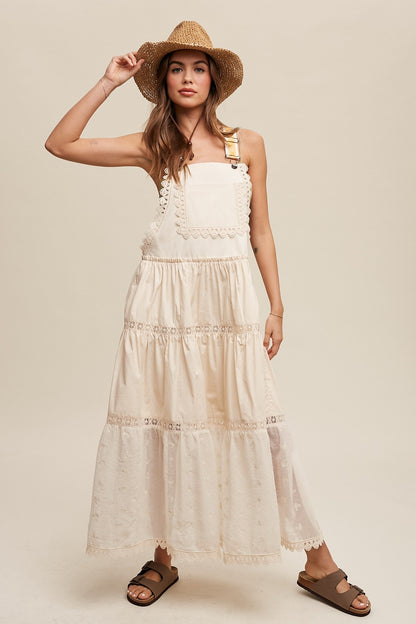 Listicle Laced and Tiered Romantic Overall Maxi Dress