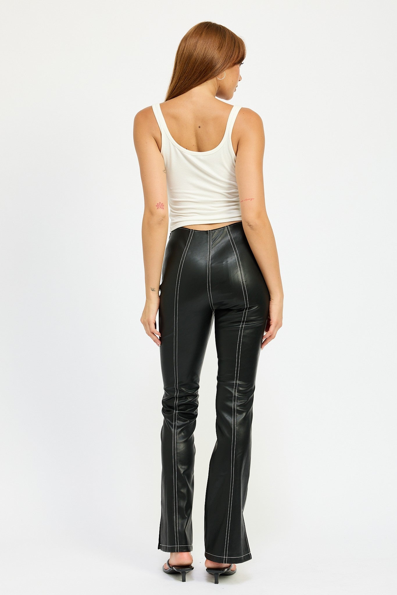 High Waist Faux Leather Pants with Contrast Stitching