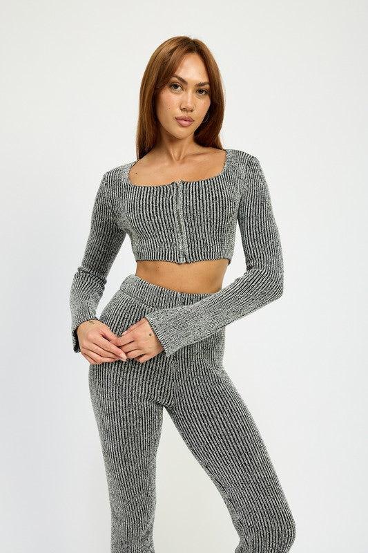 Square Neck Crop Top with Front Zipper