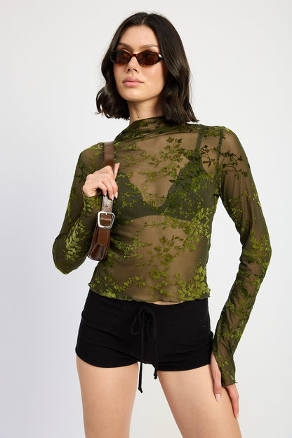 Sheer Botanical Print Crop Top