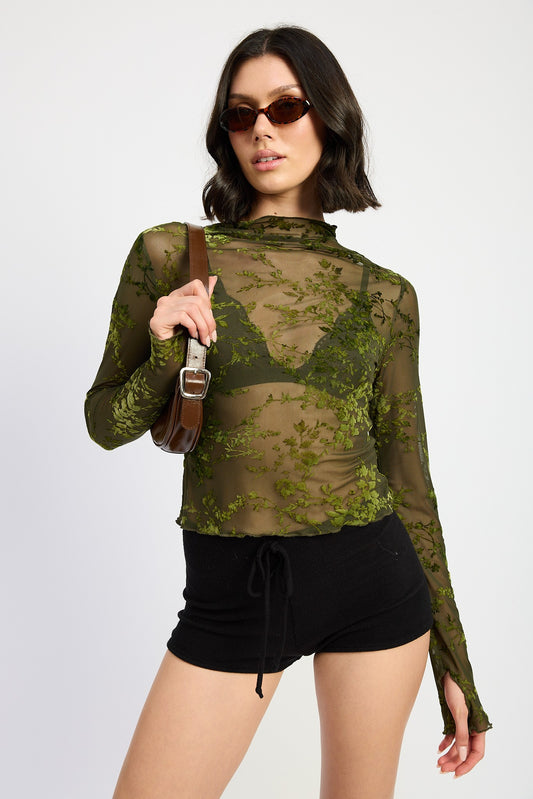 Sheer Botanical Print Crop Top