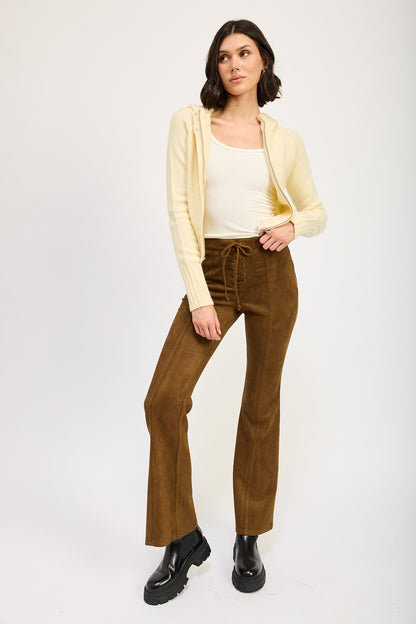 Lace Up Suede Flare Pants