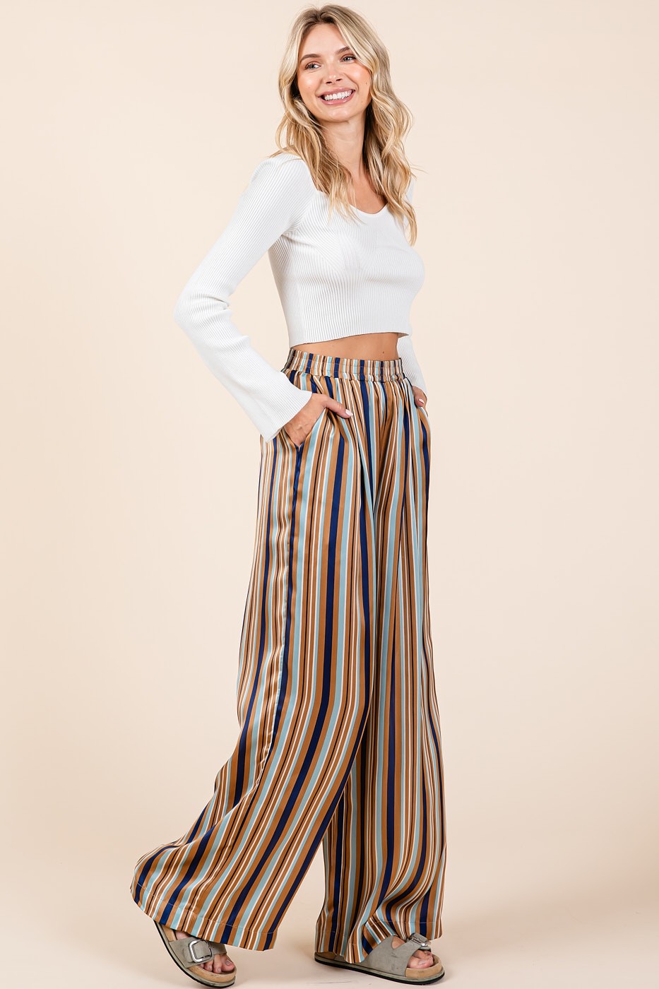 Mittoshop Striped Satin Wide Leg Pants