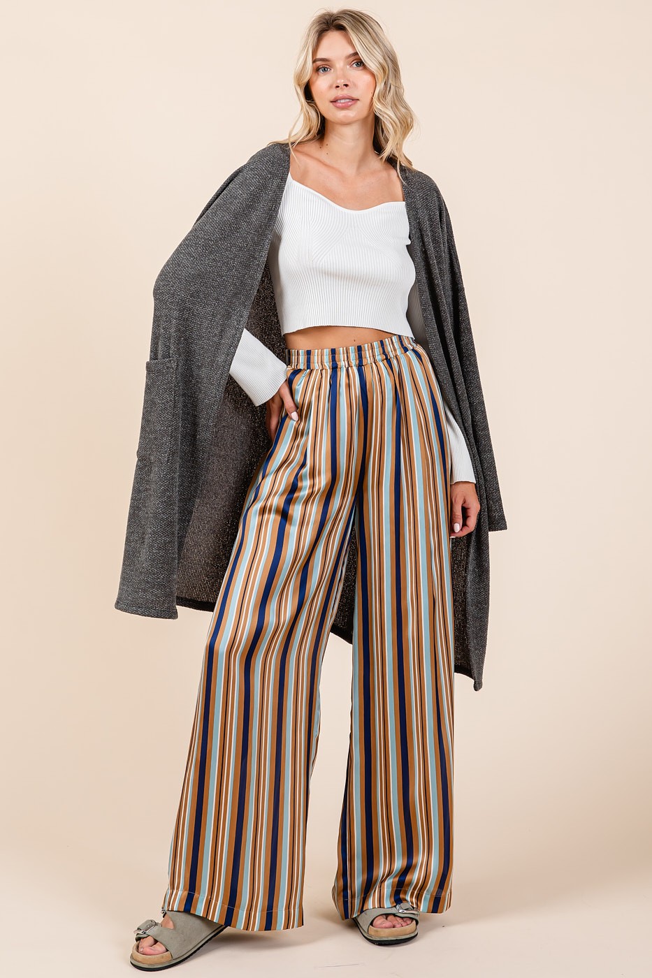 Mittoshop Striped Satin Wide Leg Pants