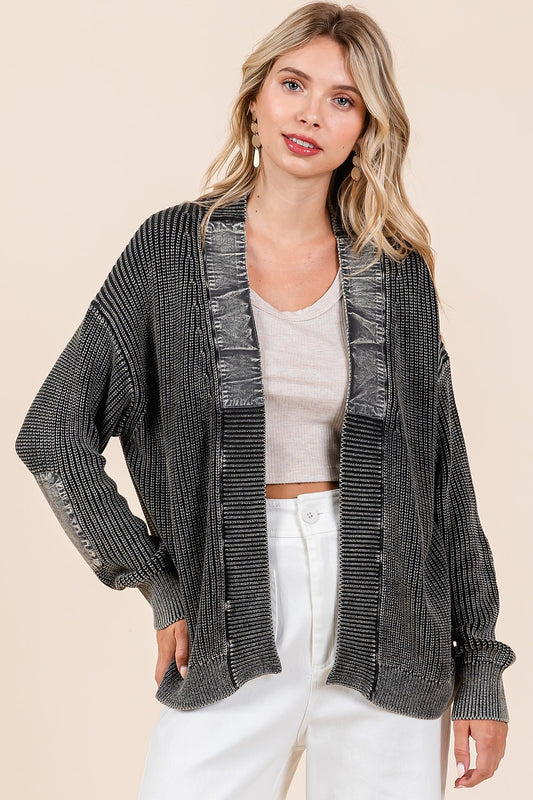 Mittoshop - Contrast Patch Open Front Mineral Wash Cardigan