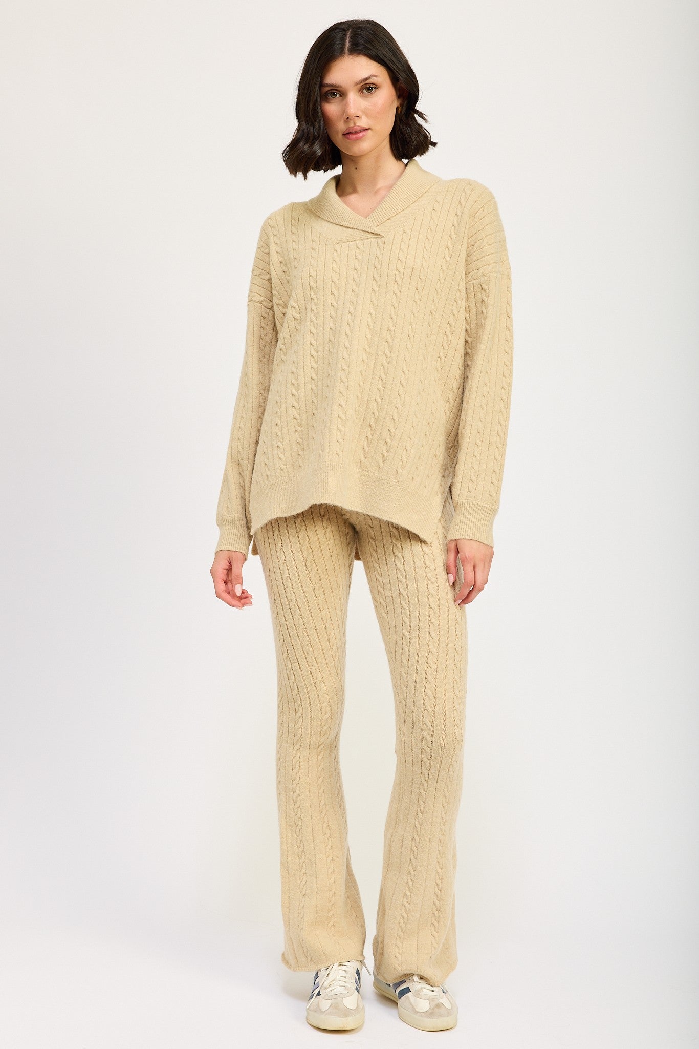 Cable Knit Flared Pants