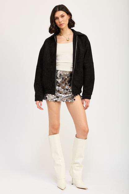 Sequin Mini Skirt with Slit