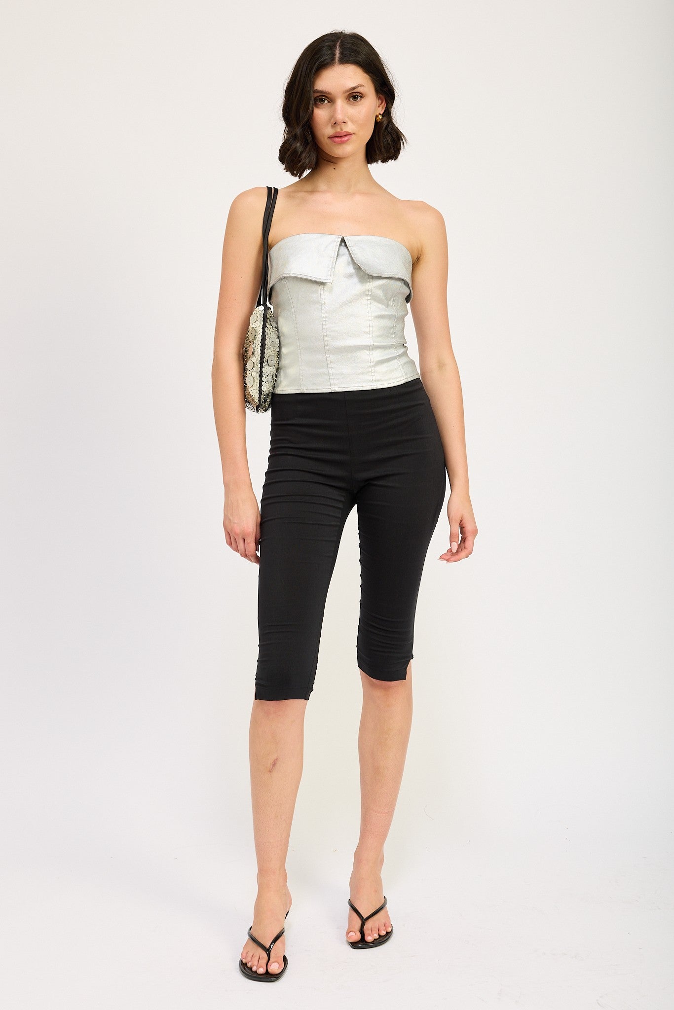 Metallic Fold Over Corset Top