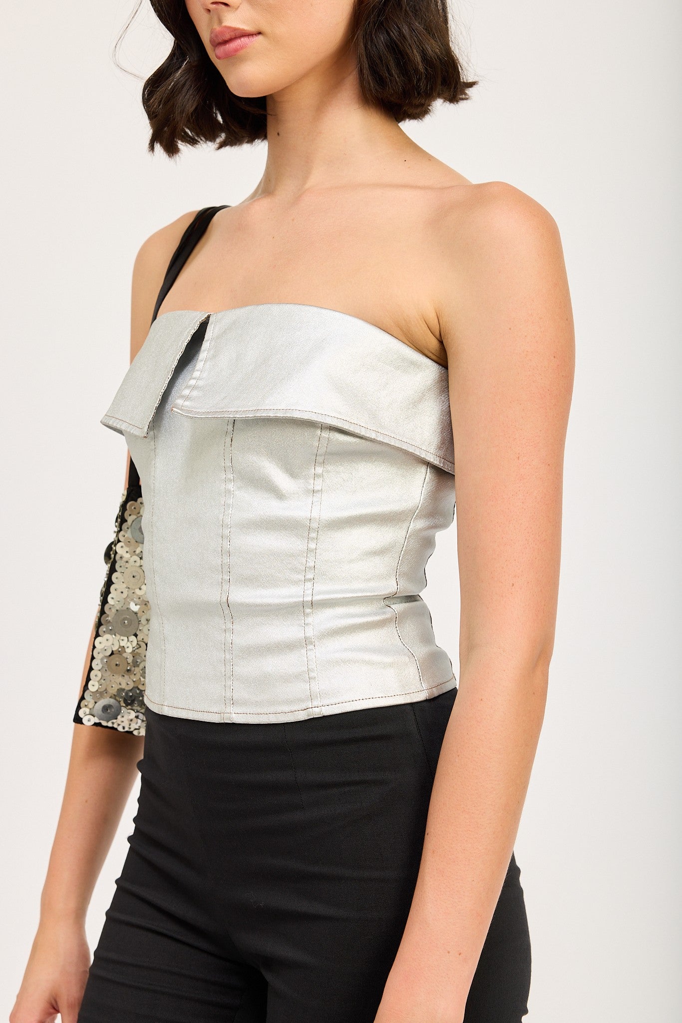 Metallic Fold Over Corset Top