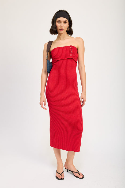 Fold Over Ribbed Tube Dress