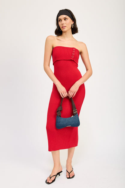 Fold Over Ribbed Tube Dress