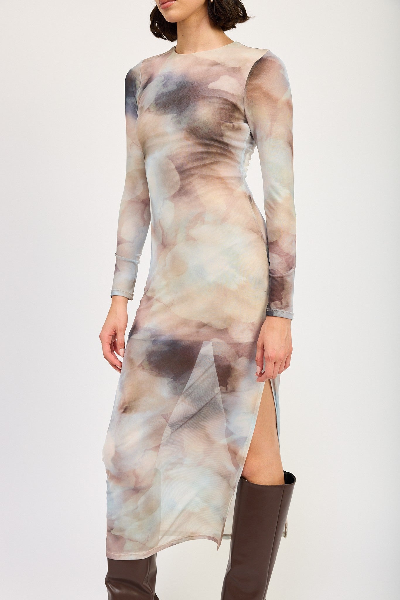 Sheer Abstract Maxi Dress with Slit