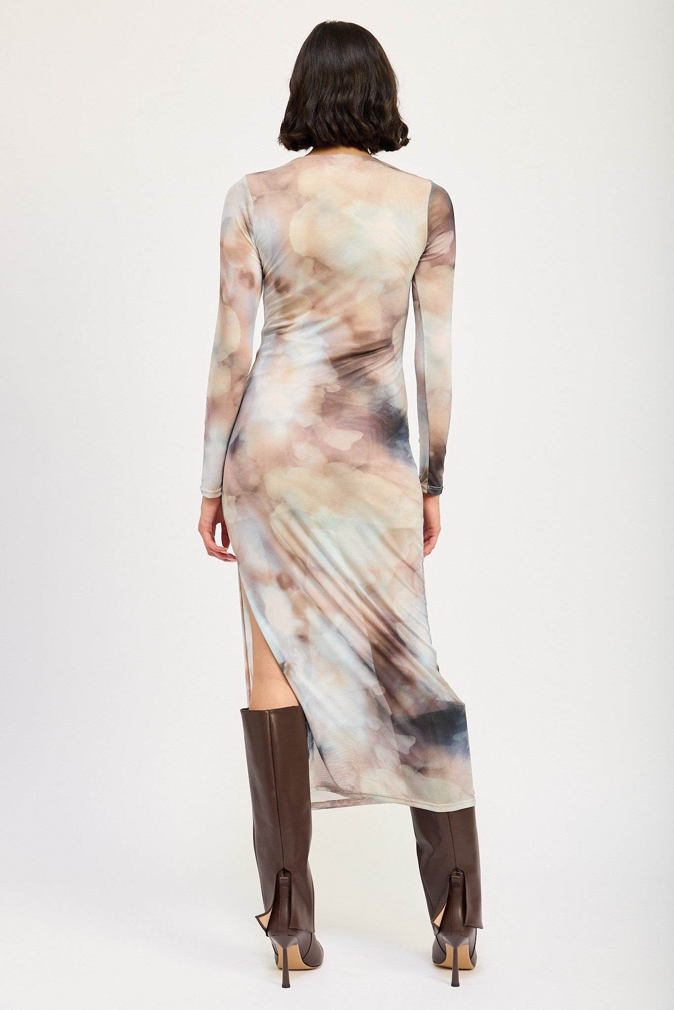 Sheer Abstract Maxi Dress with Slit