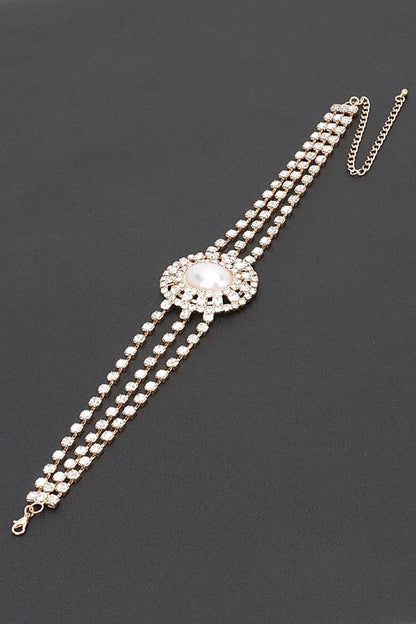 Faux Pearl Rhinestone Statement Choker Necklace