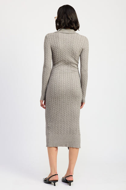 Buttoned Cable Knit Midi Dress