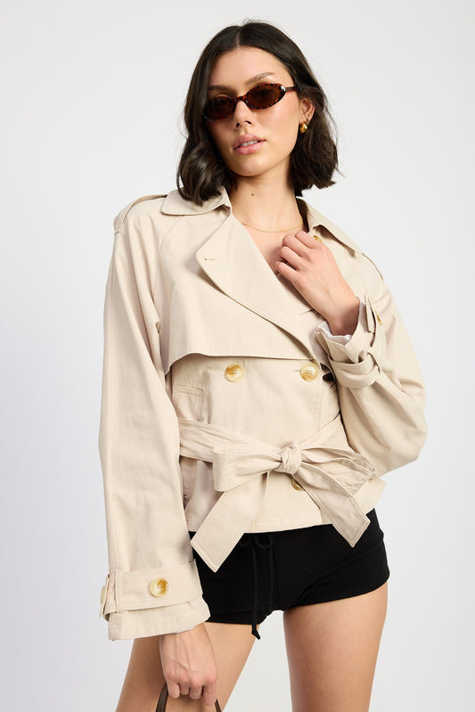 Layered Cropped Trench Coat