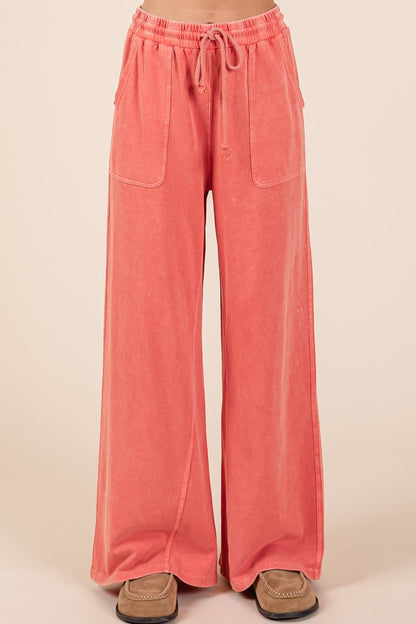 Mittoshop Mineral Wash French Terry Drawstring Wide Leg Pants