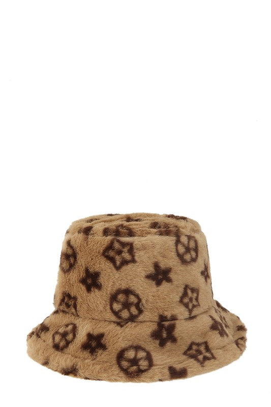 Geometric Pattern Faux Fur Bucket Hat