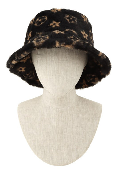 Geometric Pattern Faux Fur Bucket Hat