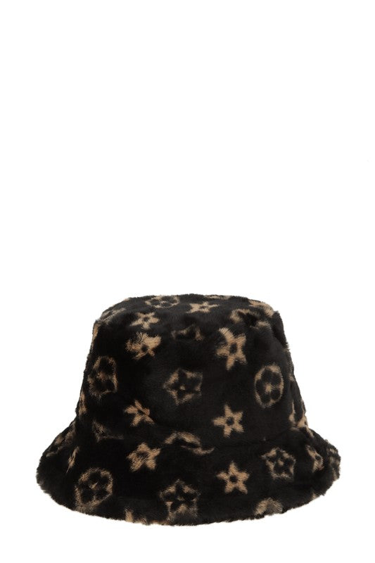 Geometric Pattern Faux Fur Bucket Hat