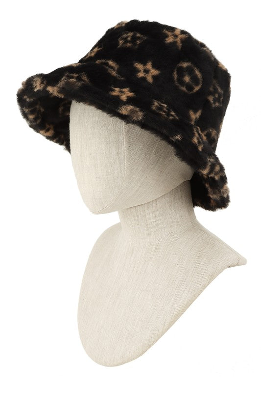 Geometric Pattern Faux Fur Bucket Hat