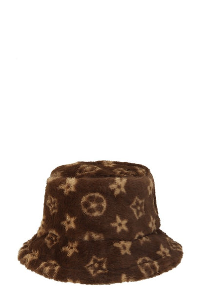 Geometric Pattern Faux Fur Bucket Hat