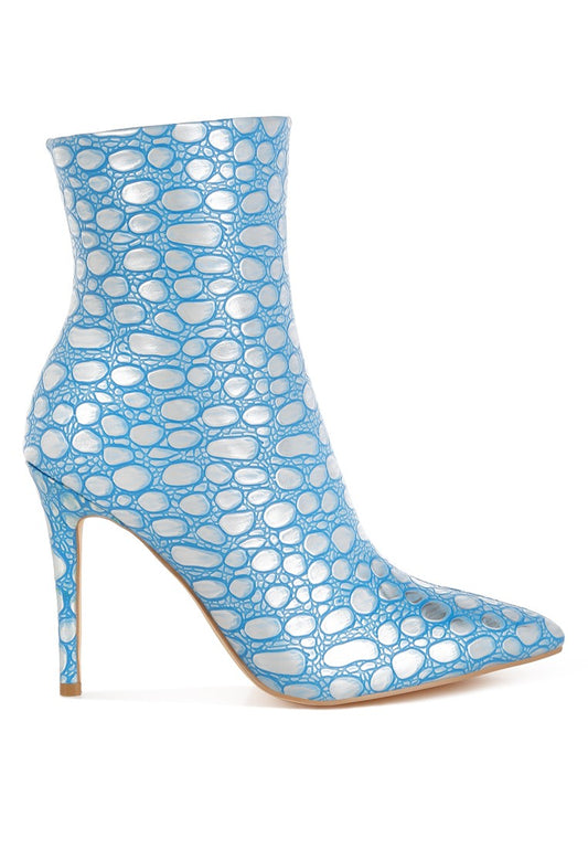 MOOLAH Embossed Stiletto Ankle Boots