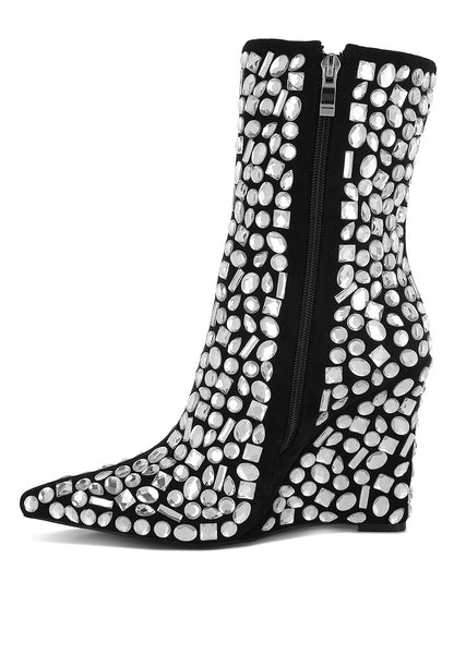 TREND TITAN Diamante Slim Wedge Heel Boots