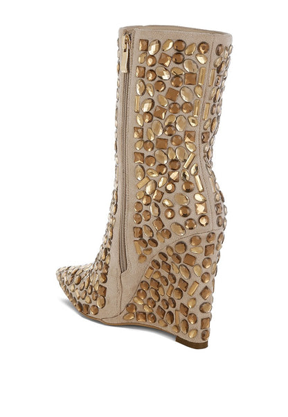 TREND TITAN Diamante Slim Wedge Heel Boots