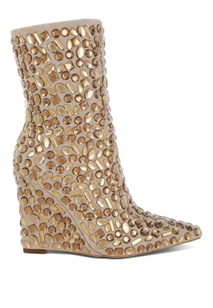 TREND TITAN Diamante Slim Wedge Heel Boots