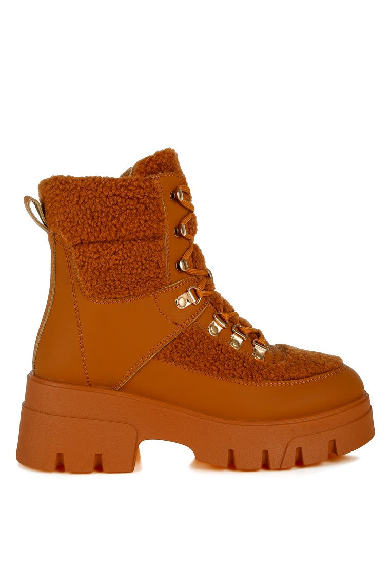 WELLERMAN Faux Fur Detail Chunky Hiker Boots