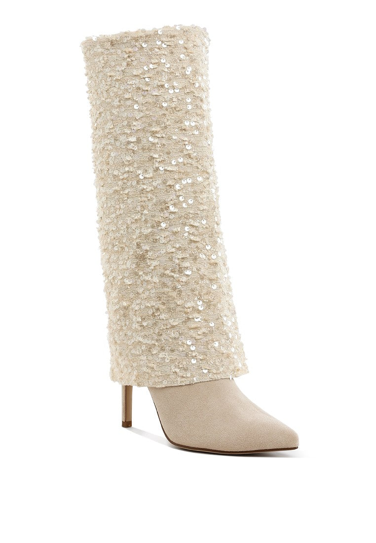 SIN CITY Sequined Fold-Over Calf Boots