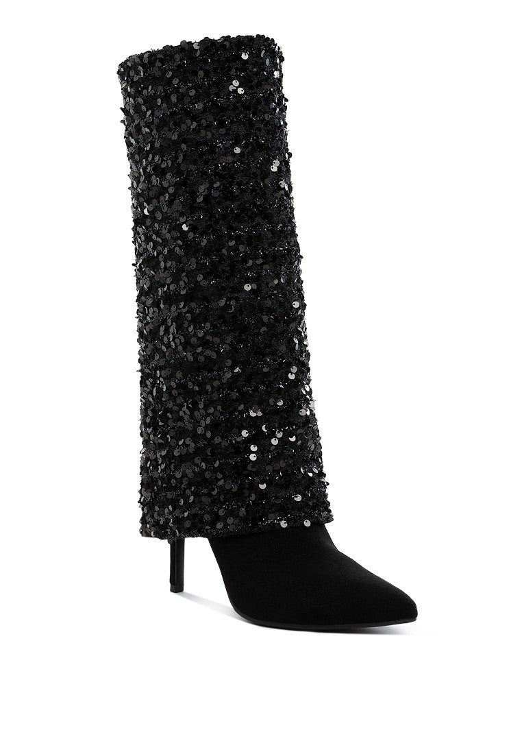 SIN CITY Sequined Fold-Over Calf Boots