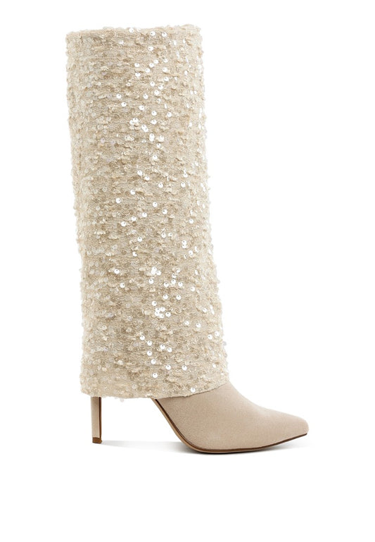 SIN CITY Sequined Fold-Over Calf Boots