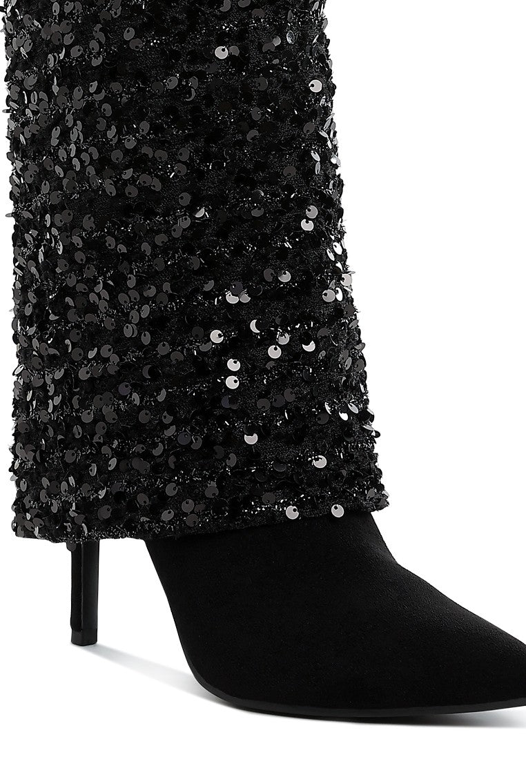 SIN CITY Sequined Fold-Over Calf Boots