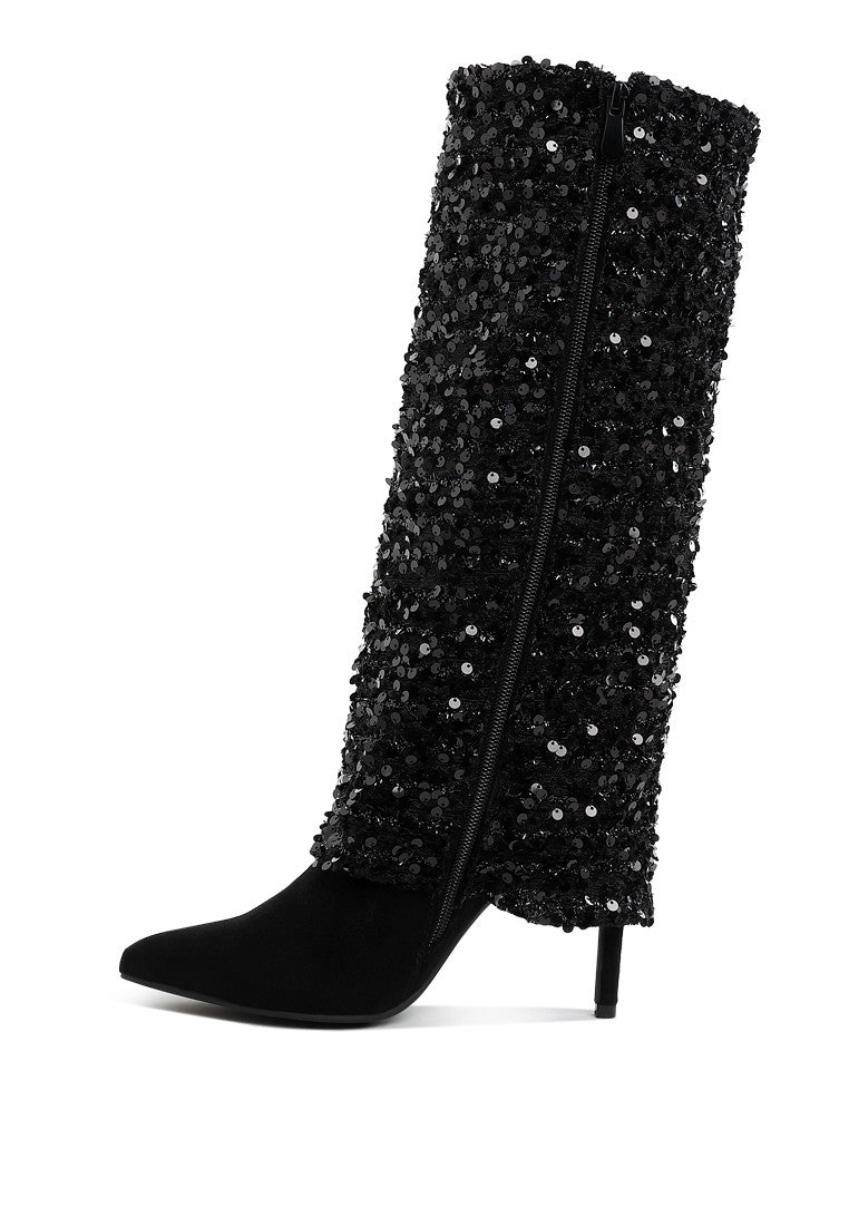 SIN CITY Sequined Fold-Over Calf Boots