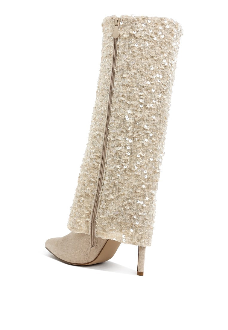 SIN CITY Sequined Fold-Over Calf Boots