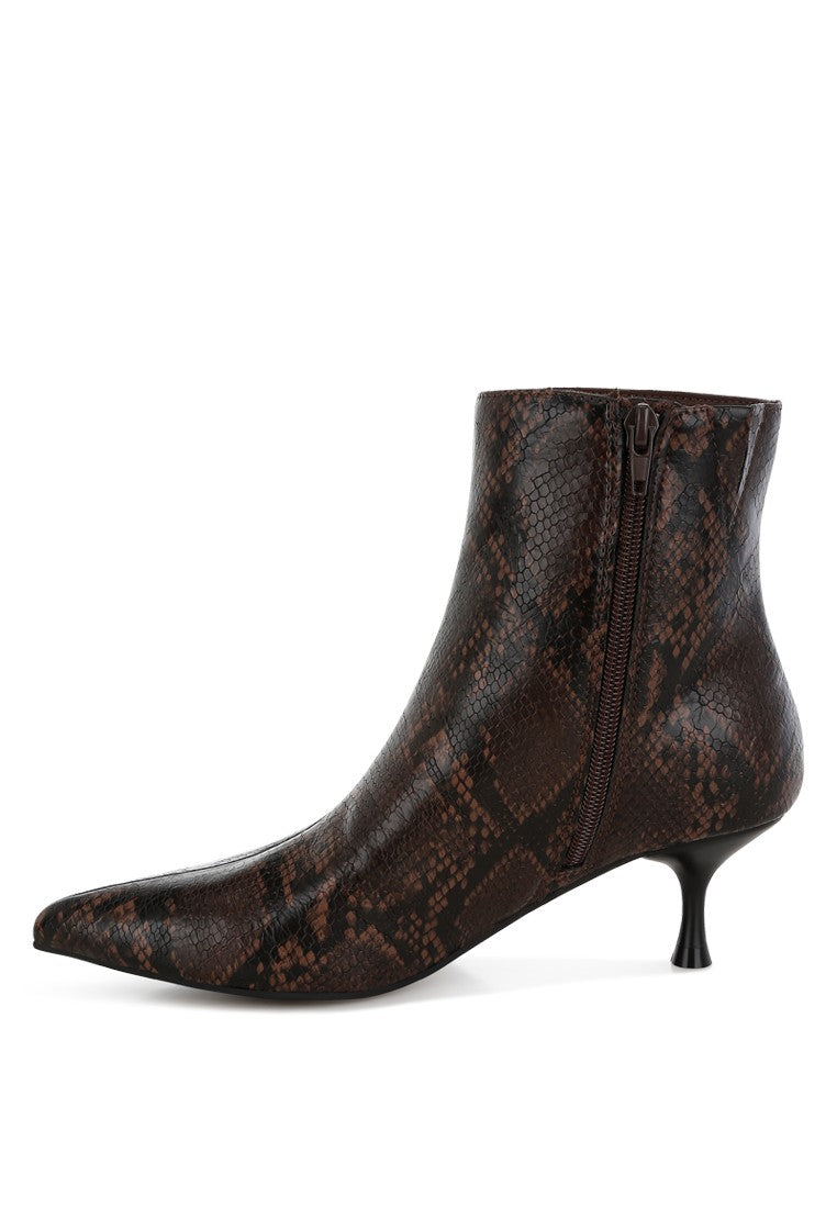 THYMUS Snake Print Kitten Heel Boots