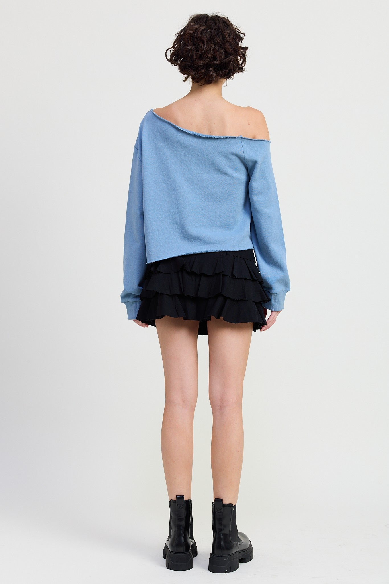 One Shoulder French Terry Top with Cutout Bow Detail