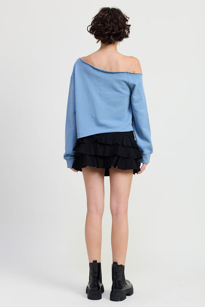 One Shoulder French Terry Top with Cutout Bow Detail