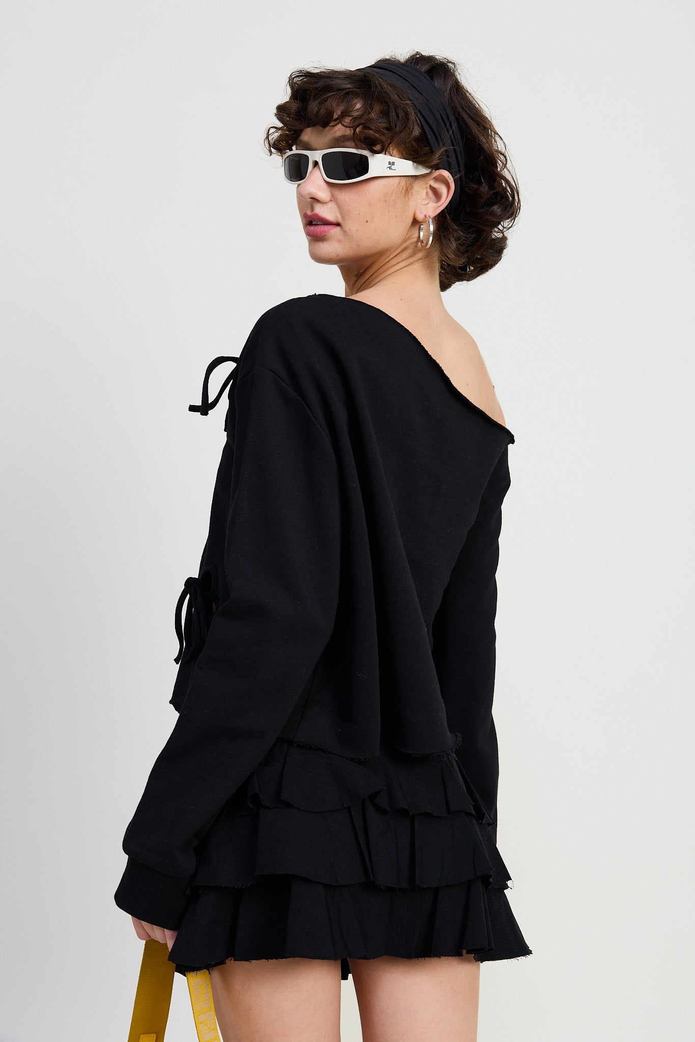 One Shoulder French Terry Top with Cutout Bow Detail