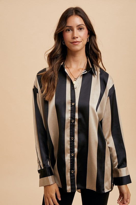 Annie Wear - Striped Dropped Shoulder Button Up Shirt