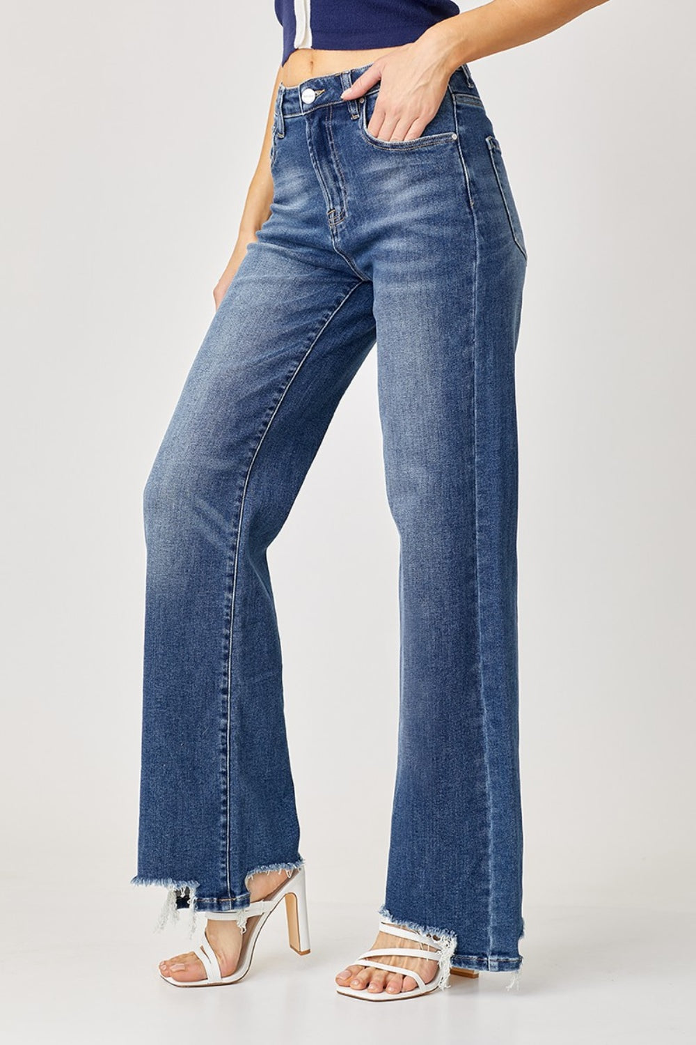 RISEN Full Size Frayed Hem Wide Leg Jeans