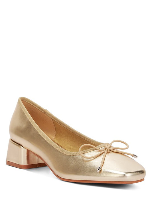 LAGA Metallic Low Block Heel Ballerinas