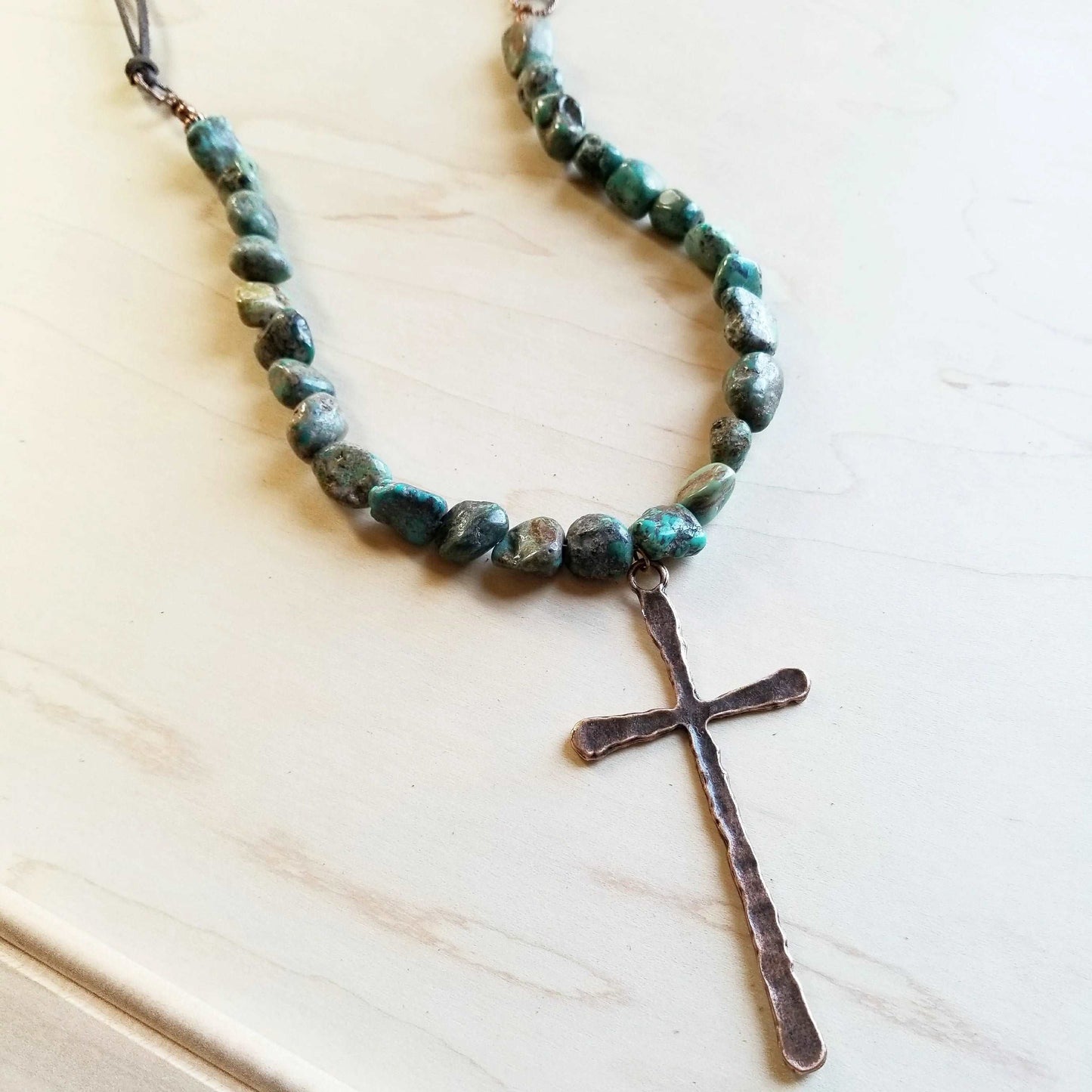 African Turquoise Necklace with Large Cross Pendant