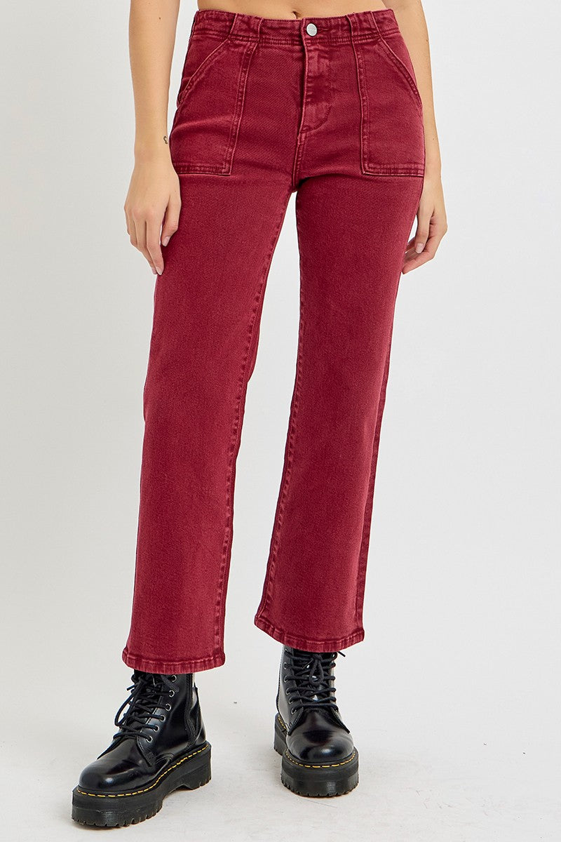 RISEN - Full Size Ankle Flare Patch Pocket Jeans