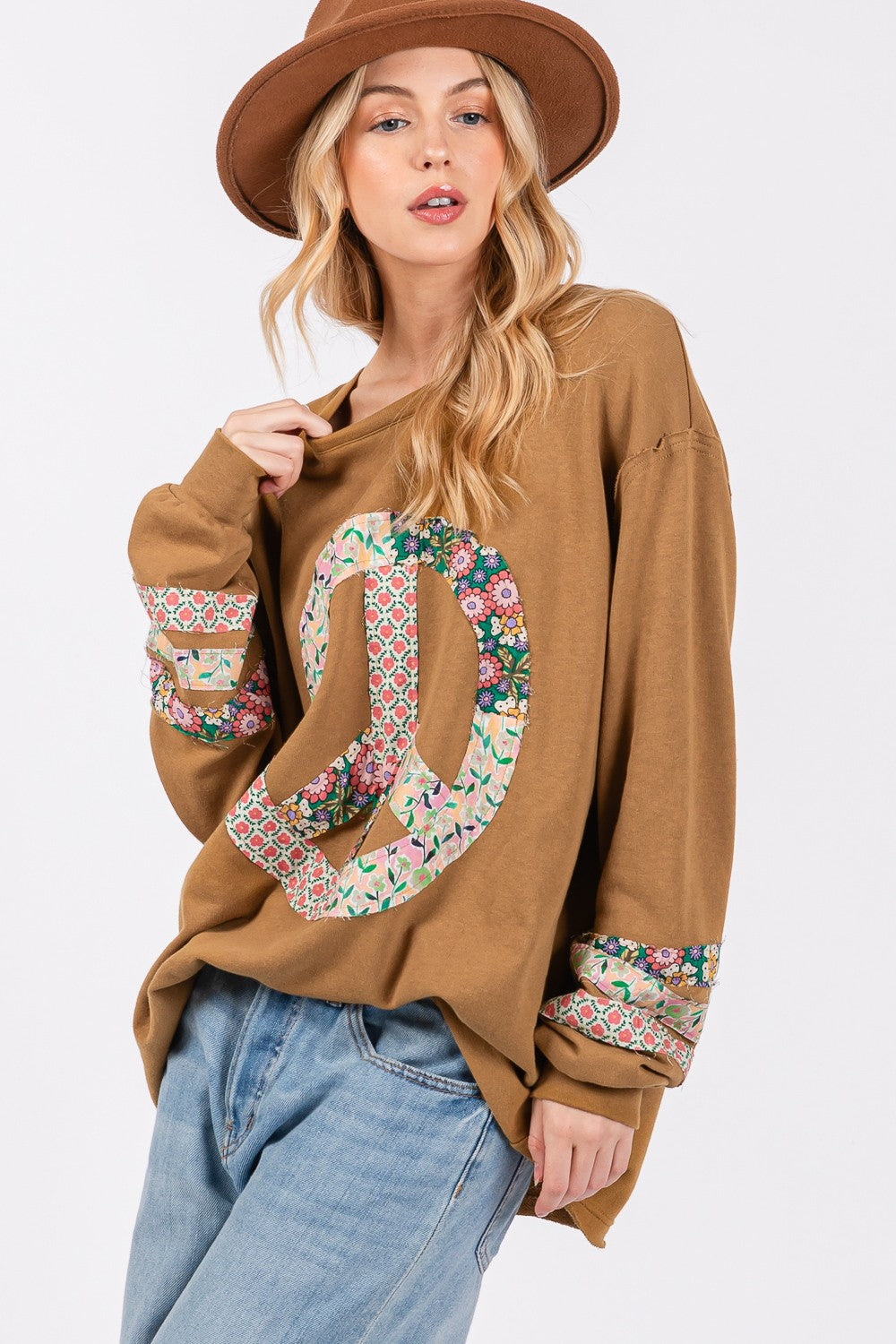 SAGE + FIG Floral Peace Applique Patch Top