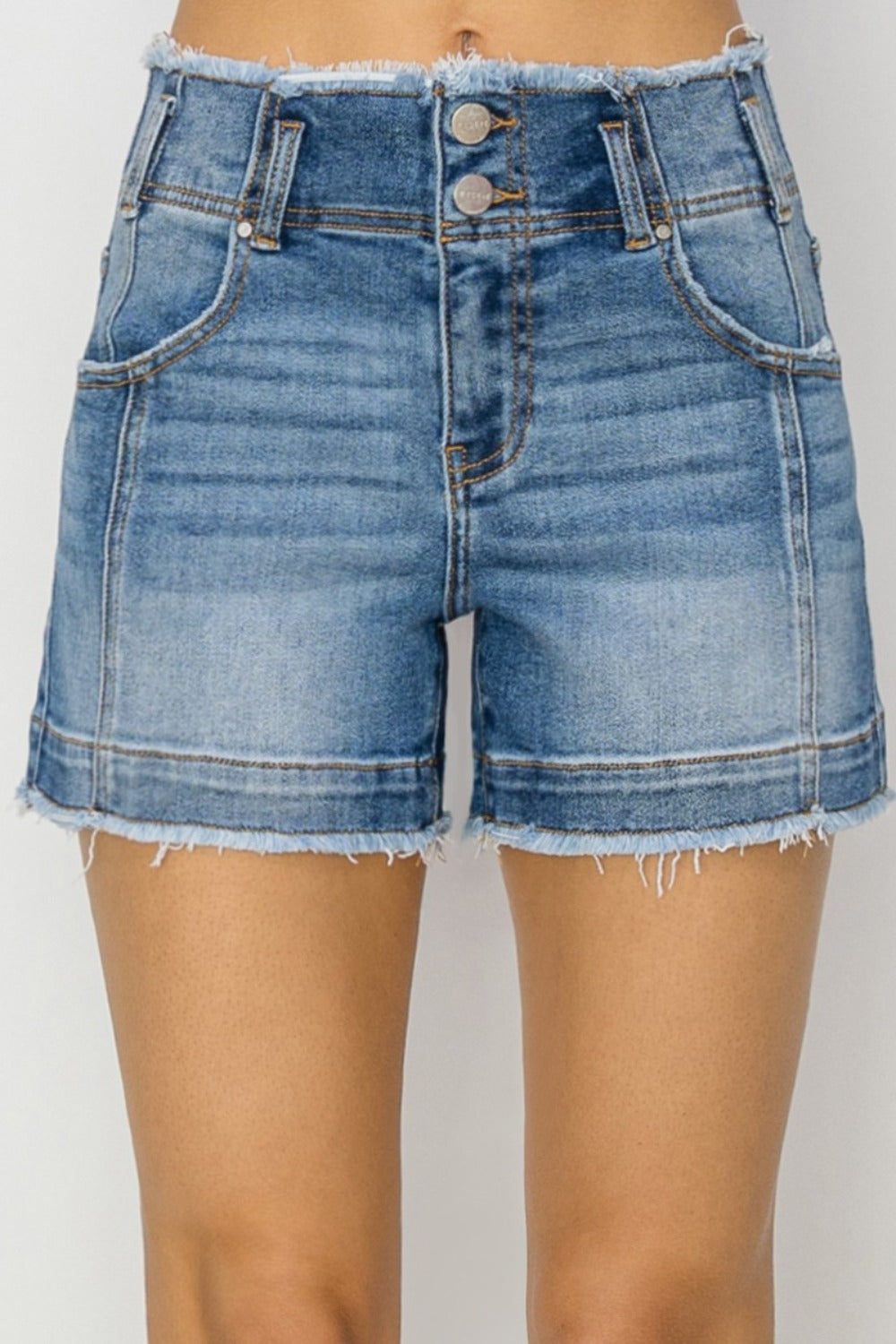 RISEN Seam Detailed Raw Edge Denim Shorts