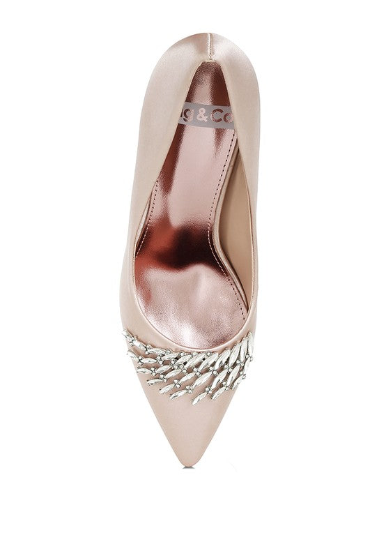 RHODOLIA Diamante Brooch Detail Satin Pumps