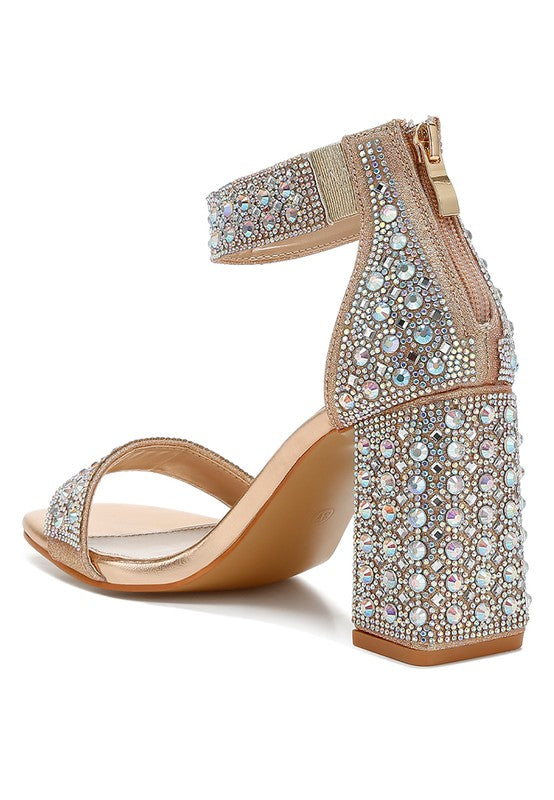 CADY Rhinestone Embellished Block Heel Sandals